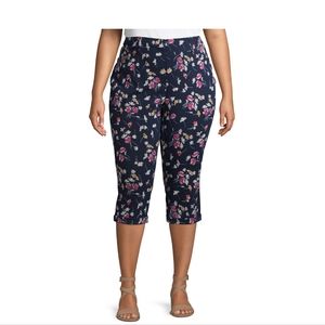 Terra Sky NWT WomenS Plus size 5X(32W-34W) Navy Blue Floral Capri jeggings pants